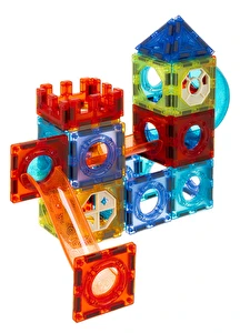 Klocki magnetyczne Świecące Konstrukcyjne Edukacyjny Tor Kulkowy 77 elem.