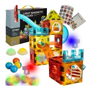 Klocki magnetyczne Świecące Konstrukcyjne Edukacyjny Tor Kulkowy 77 elem.