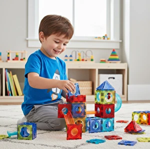 Klocki magnetyczne Świecące Konstrukcyjne Edukacyjny Tor Kulkowy 77 elem.