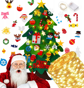 Choinka filcowa dla dzieci Świąteczna 70x100 światełka LED zabawka rzep