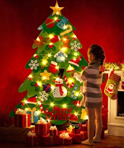 Choinka filcowa dla dzieci Świąteczna 70x100 światełka LED zabawka rzep