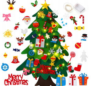 Choinka filcowa dla dzieci Świąteczna 70x100 światełka LED zabawka rzep