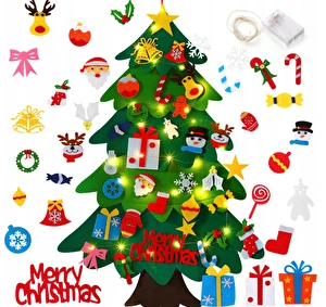 Choinka filcowa dla dzieci Świąteczna 70x100 światełka LED zabawka rzep