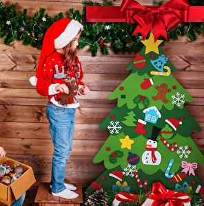 Choinka filcowa dla dzieci Świąteczna 70x100 światełka LED zabawka rzep