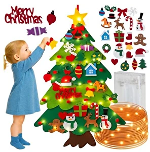 Choinka filcowa dla dzieci Świąteczna 70x100 światełka LED zabawka rzep