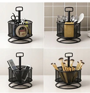 Przybornik na biurko organizer metalowy siatka MAALEO obrotowy czarny