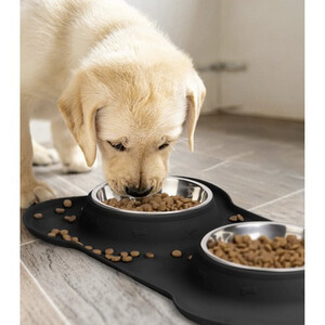 Miska podwójna z podkładką silikonową dla Kota Psa Czarna 450ml