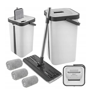 Mop Płaski z Wyciskaczem Duże dwukomorowe wiadro 11L + 3 nakładki