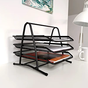 Szuflady na dokumenty 3 półki metalowe siatka A4 czarne