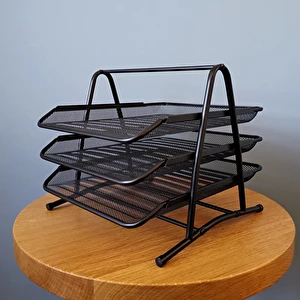 Szuflady na dokumenty 3 półki metalowe siatka A4 czarne