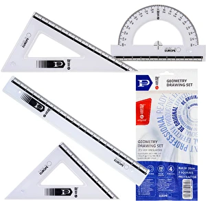 Zestaw geometryczny z linijką 20 cm 4 elem.