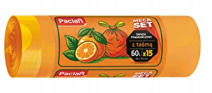 Worki na śmieci z taśmą Paclan 60L x 15szt zapachowe pomarańczowe