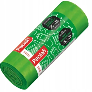 Worki na śmieci 35L 20szt Zielone Paclan do segregacji szkła