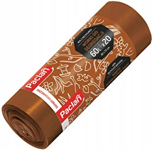 Worki na śmieci 60L 20szt brązowe Paclan do segregacji odpadów BIO