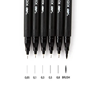 Cienkopisy precyzyjne 6 szt. Brush pen Kidea