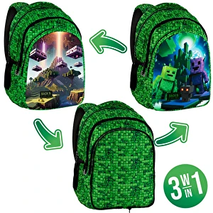 Plecak szkolny dwustronny panel 3w1 BackUp 8 D64 Pixel Minecraft