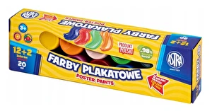 Farby plakatowe szkolne ASTRA zestaw 12 + 2 kolory 20ml, intensywne kolory!