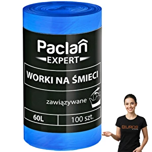 Worki na śmieci zawiązywane Paclan Expert mocne 60L 100 szt nie pękające