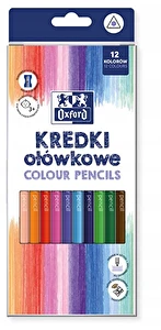 Kredki ołówkowe trójkątne szkolne 12 kolorów temperówka Oxford