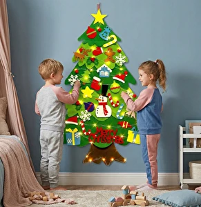 Choinka filcowa dla dzieci Świąteczna 70x100 światełka LED zabawka rzep