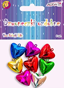 Dzwoneczki metalowe Serca 2,5 cm 8 szt.