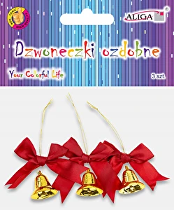 Dzwoneczki ozdobne złote z kokardką 6x7 cm 3 szt.