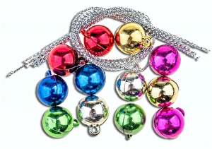 Mini bombki + sznureczki dekoracyjne 12mm 12 sztuk Kolorowe