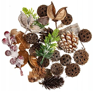 Zestaw naturalne szyszki listki mix świąteczny do stroików 50g