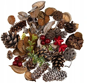 Zestaw naturalne szyszki listki mix świąteczny do stroików 50g