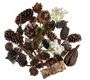 Zestaw naturalne szyszki listki mix świąteczny do stroików 50g